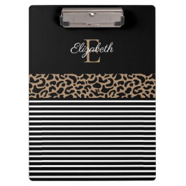 Chic Monogram zwarte Leopard Animal Print Klembord