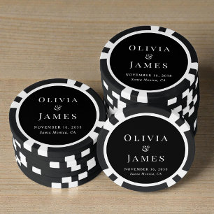 Chic Monogram Zwarte Trouwjurk Poker Chips