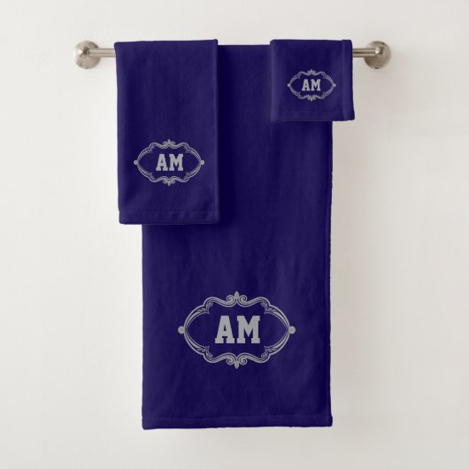 Chic Monogrammed Eenvoudige Minimalistische Marine Bad Handdoek (Insitu)
