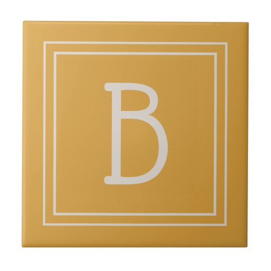 Chic Monogrammed Golden Yellow & Off White Initiaa Tegeltje (Voorkant)