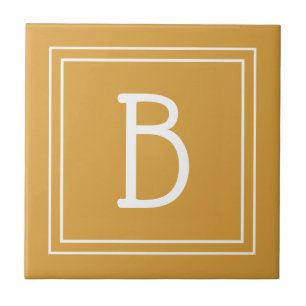 Chic Monogrammed Golden Yellow & White Initiaal Tegeltje