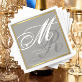 chic monogrammed grayish bruiloft receptie servet