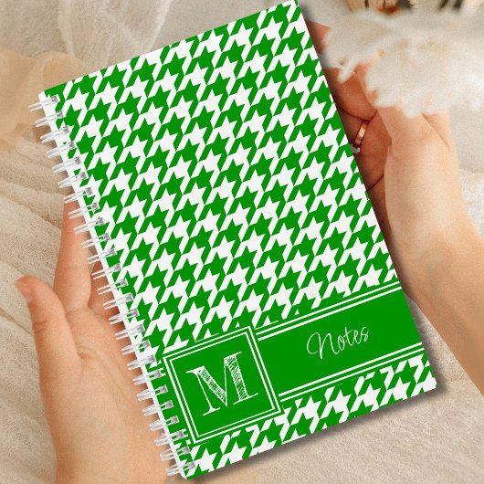 Chic Monogrammed Green Houndstooth Bullet Notitieboek