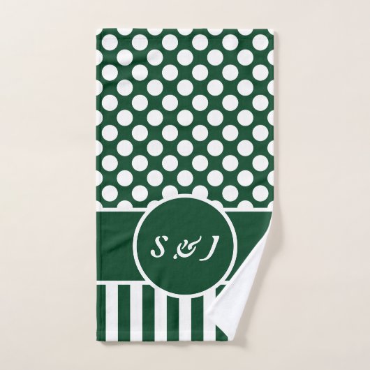 Chic Monogrammed Green Polka Dot Bad Handdoek (Handdoek)