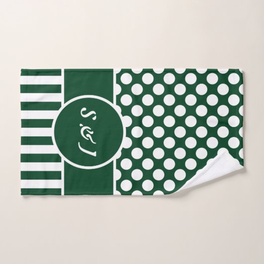 Chic Monogrammed Green Polka Dot Bad Handdoek (Handdoek)