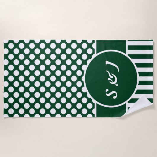 Chic Monogrammed Green Polka Dot Strandlaken (Voorkant)