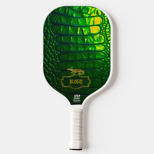 Chic Monogrammed Iridescent Green Pickleball Paddle (Achterkant)
