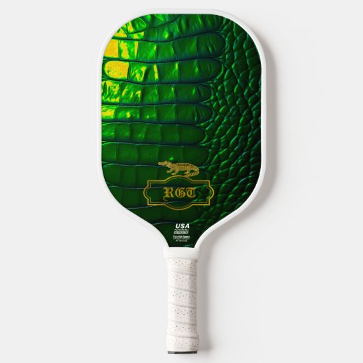 Chic Monogrammed Iridescent Green Pickleball Paddle (Voorkant)