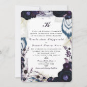 Chic Monogrammed Paarse Floral Winter Wedding Kaart (Voorkant)