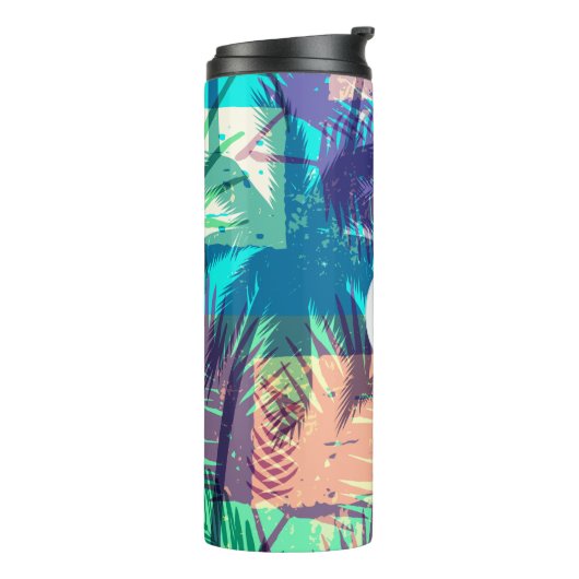 Chic Monogrammed Palm Tree Collage Thermosbeker (Gedraaid links)