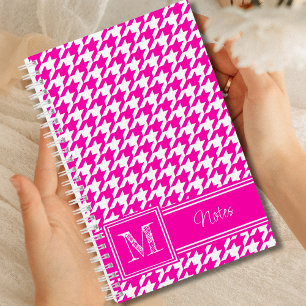 Chic Monogrammed Pink Houndstooth Bullet Notitieboek