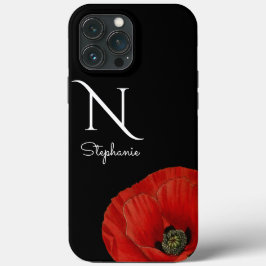 Chic Monogrammed Red Poppy on Black Case-Mate iPhone Case