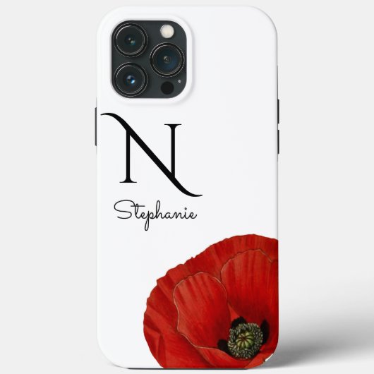 Chic Monogrammed Red Poppy on White Hoesje-Mate Case-Mate iPhone Case (Achterkant)