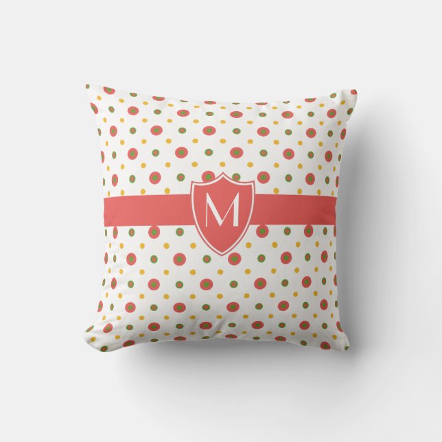 Chic Monogrammed Red White Polkas Sierkussen (Voorkant)