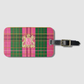 Chic Monogrammed Roze en Groen Plaid Bagagelabel (Voorkant (horizontaal))