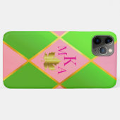 Chic Monogrammed Roze en Groene Argyle Case-Mate iPhone Case (Achterkant (horizontaal))
