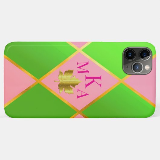 Chic Monogrammed Roze en Groene Argyle Case-Mate iPhone Case (Achterkant (horizontaal))