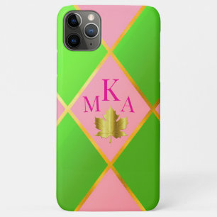 Chic Monogrammed Roze en Groene Argyle Case-Mate iPhone Case