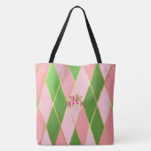 Chic Monogrammed Roze en Groene Argyle Tote Bag (Achterkant)
