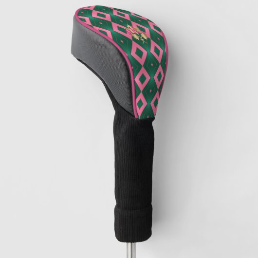 Chic Monogrammed Roze en Groene Diamant Motief Golfheadcover