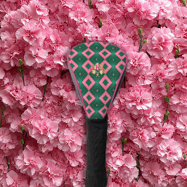 Chic Monogrammed Roze en Groene Diamant Motief Golfheadcover