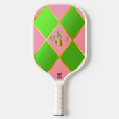 Chic Monogrammed Roze & Groene Argyle Pickleball Paddle (Achterkant)