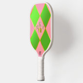 Chic Monogrammed Roze & Groene Argyle Pickleball Paddle (Links)
