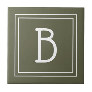 Chic Monogrammed Rustic Green & White Initiaal Tegeltje
