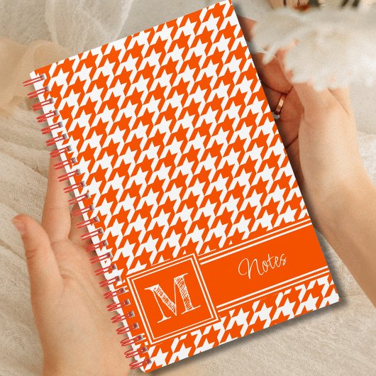 Chic Monogrammed Sinaasappel Houndstooth Bullet Notitieboek
