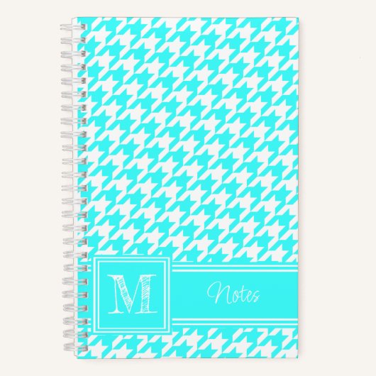 Chic Monogrammed Turquoise Houndstooth Bullet Notitieboek (Voorkant)