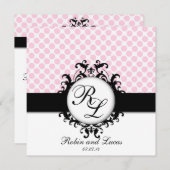 Chic Monogrammen Wedding Noite Pink Polka Dots Kaart (Voorkant / Achterkant)