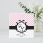 Chic Monogrammen Wedding Noite Pink Polka Dots Kaart (Staand voorkant)