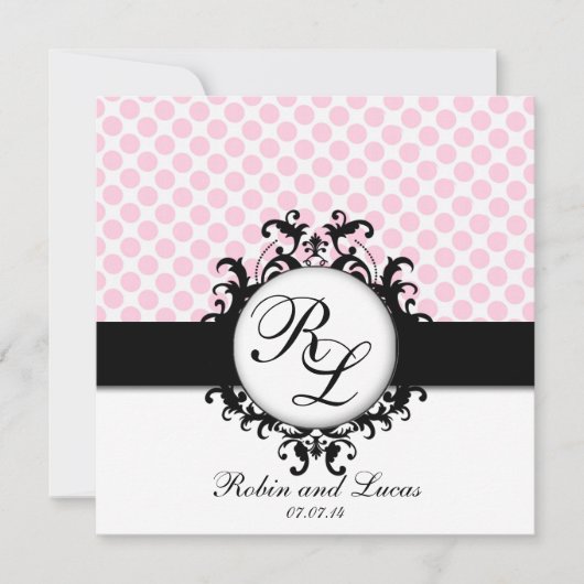 Chic Monogrammen Wedding Noite Pink Polka Dots Kaart (Voorkant)