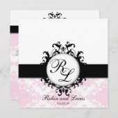 Chic Monogrammen Wedding Noite White Pink Damask Kaart (Voorkant / Achterkant)