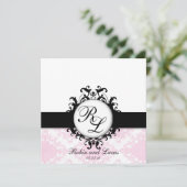 Chic Monogrammen Wedding Noite White Pink Damask Kaart (Staand voorkant)