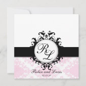 Chic Monogrammen Wedding Noite White Pink Damask Kaart (Voorkant)