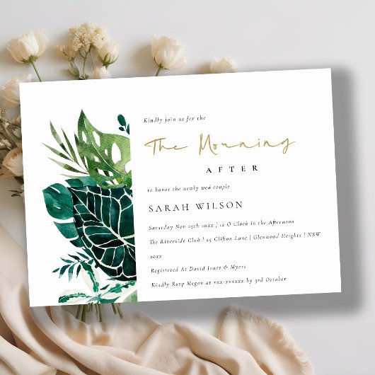 Chic Monstera Green Fauna Morning After Invite Bedankkaart