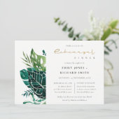 Chic Monstera Green Fauna Rehearsal Dinner Invite Bedankkaart (Staand voorkant)