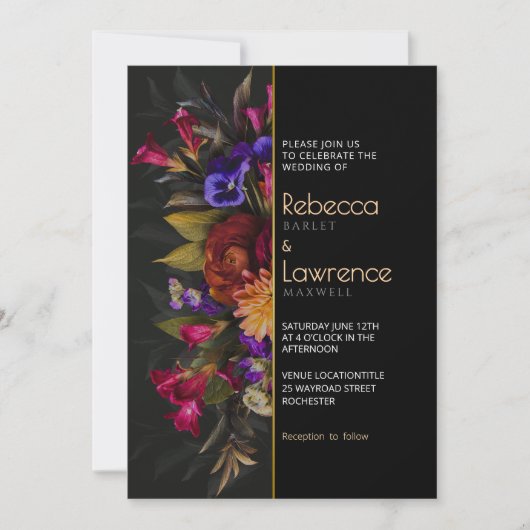 Chic moody bloemen bruiloft uitnodiging (Voorkant)