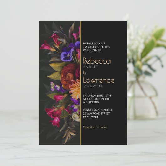 Chic moody bloemen bruiloft uitnodiging (Staand voorkant)