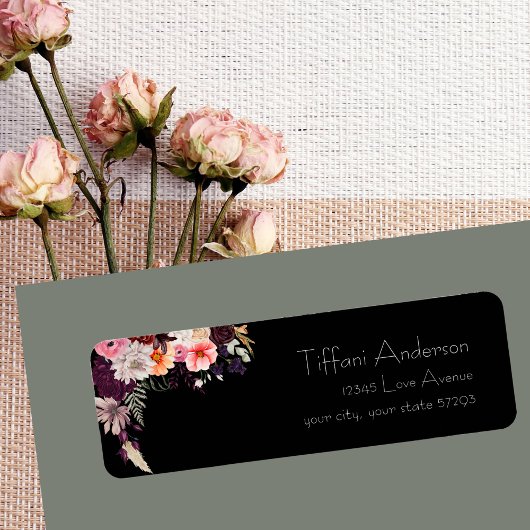 Chic Moody Bloemen & Groene Returnadres  Etiket