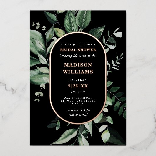 Chic Moody Botanical Lijst Vrijgezellenfeest REAL Folie Uitnodiging (Voorkant)