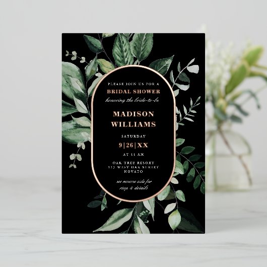 Chic Moody Botanical Lijst Vrijgezellenfeest REAL Folie Uitnodiging (Staand Voorkant)