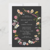 Chic Moody Wild Flowers Wreath Wedding Kaart (Voorkant)