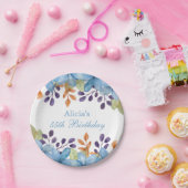 Chic Mooie Blauwe Flora Waterverf Elke Leeftijd Ve Papieren Bordje (Feest)