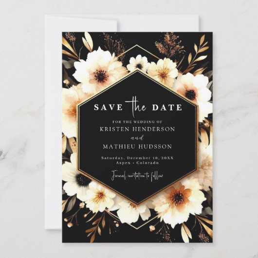 Chic mooie gouden en zwarte bruiloft save the date (Voorkant)