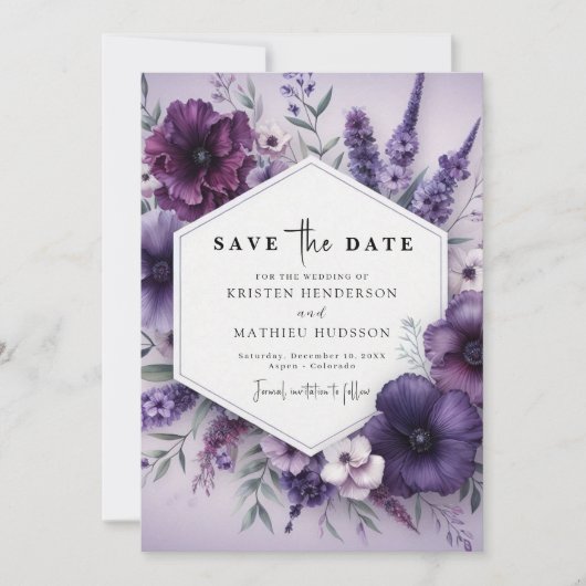 Chic Mooie Paarse Bloemen Huwelijk Save The Date (Voorkant)