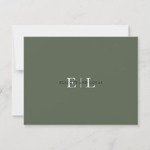 Chic Moss Green Wedding Monogram Note Kaart Notitiekaartje