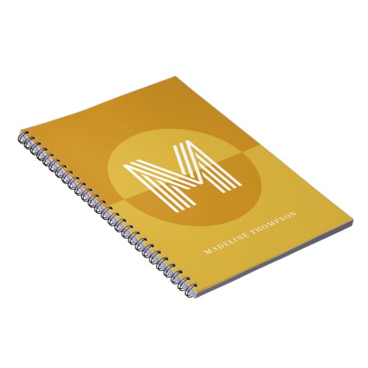 Chic Mosterdgeel Geometrisch Modern Monogram Notitieboek (Rechterzijde)