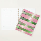 Chic Motivational Striped Pink and Green Quote  Planner (Display)